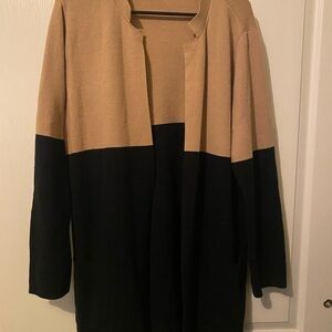 Kasper Tan and Black Cartigan Sweater